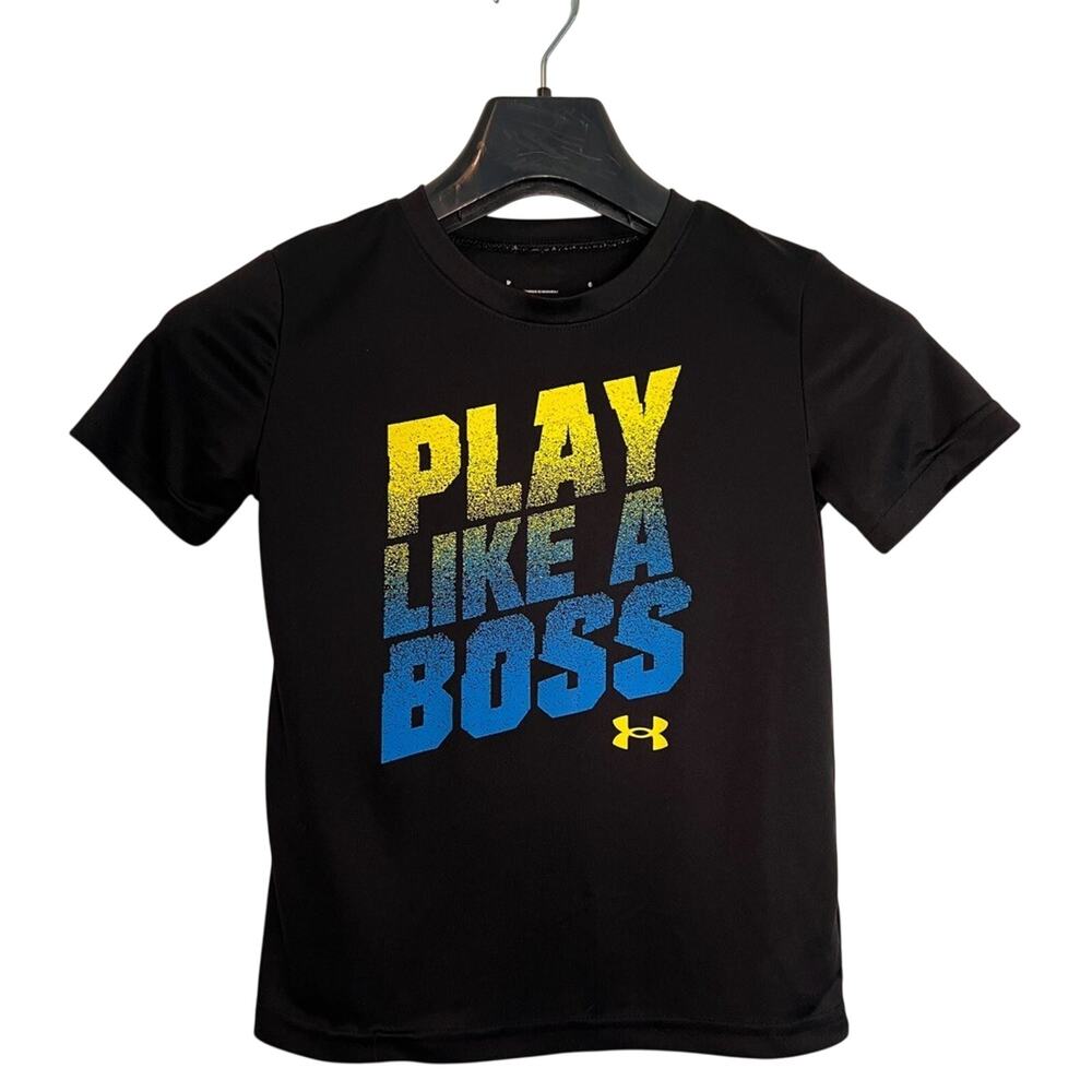 Under Armour Boys Graphic T-Shirt Black Play Like A Boss Crew Neck Logo 6
